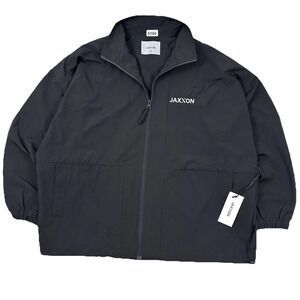 NEW Jaxxon Full Zip Windbreaker Jacket Men XL Black  Logo Print Lightweight